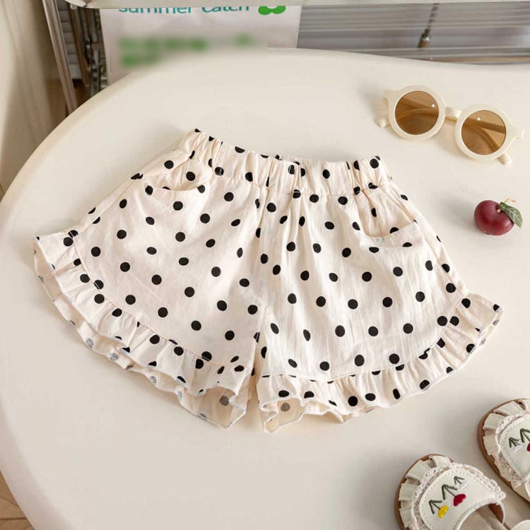 子ども 夏 薄手 ショートパンツ ドット シンプル 女の子 ウエストゴム ウエストゴ...
