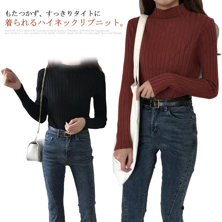 Rakuten - タートルネック セーター トップス ライトニット リブニット 長袖 レディース ストレッチ ハイネック カットソー 【送料無料】インナー 薄手 リブ 細身 タイト 【送料無料】インナー 重ね着 無地 シンプル 大人カジュアル ブラック