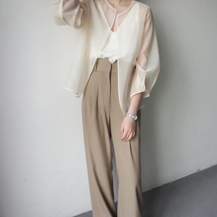 カーディガン シア― ノーカラー レディース サマー 羽織り ライトアウター シフォン 透け感 シア―シャツ サマー アウター ジャケット ショート丈 オフィス カジュアル ママ 春 3