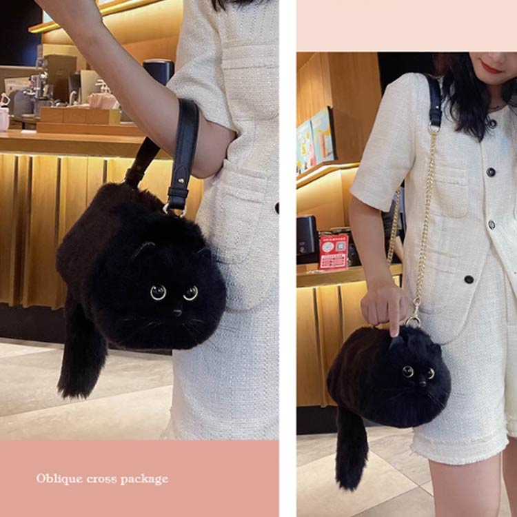 ショルダーバッグ ふわふわ 2way ネコ好き 黒猫 猫バッグ 個性的 猫型 ハンドバッグ ネコ型トートバッグ 超リアル！ 肩掛けバッグ ぬいぐるみ 猫好き 長毛 エコファー 高級感 ネコ型トートバッグ 動物 ペット 癒し プレゼント