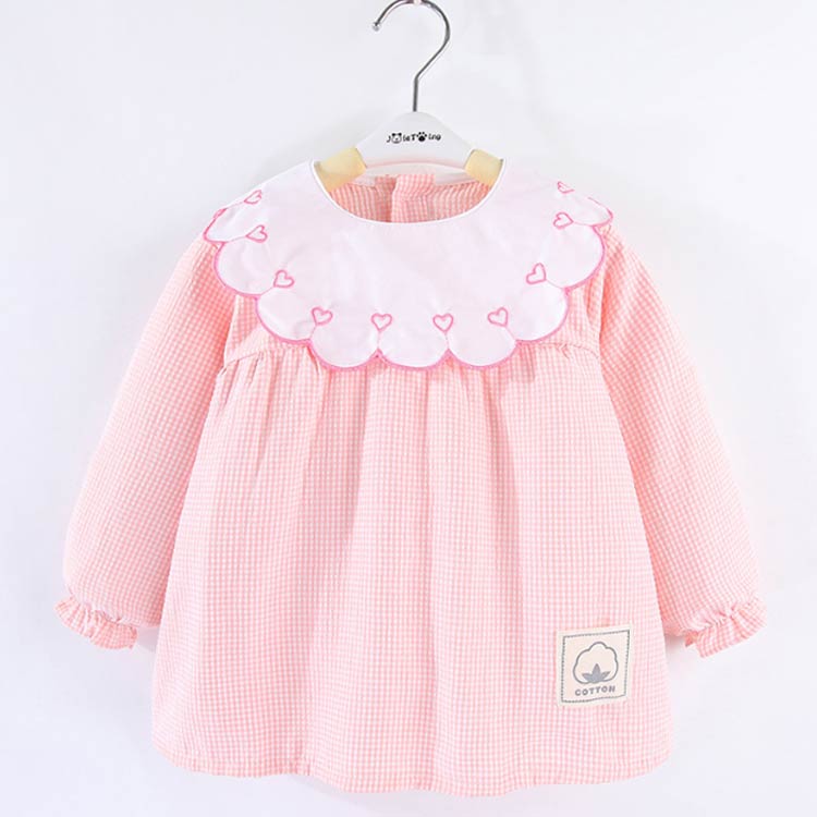 外遊び ベビースモック 防水 幼稚園 保育園 女の子 袖付きエプロン スモック キッズ 可愛い チェック柄 刺繍 汚れ防止 長袖 工作用 絵画 お食事 スモックブラウス ワンピース 長袖 エプロン 赤ちゃん 幼児 防水エプロン 子供服 春 秋冬 送料無料