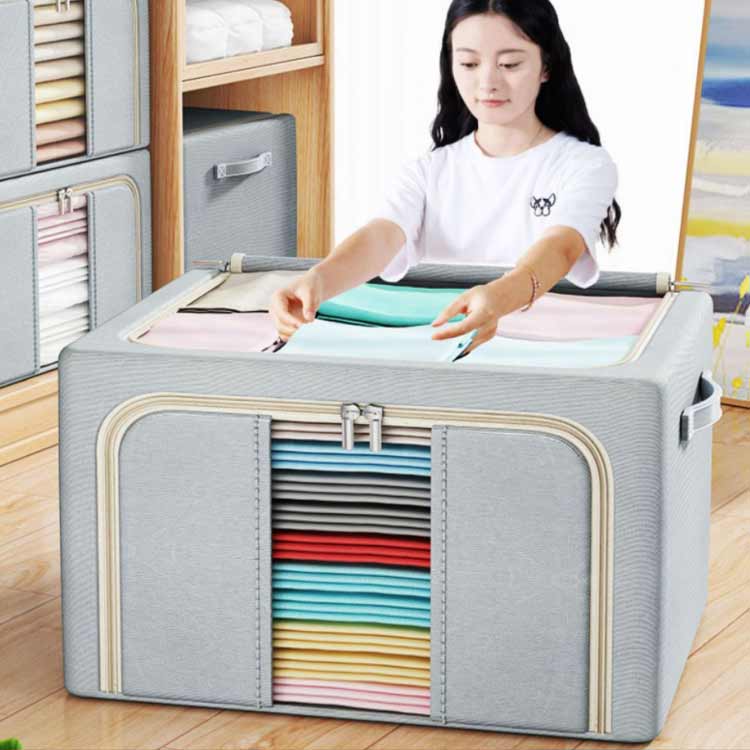 布 積み重ね 窓付き 収納BOX 折りたたみ 頑丈 収納ボックス 2個セット 24L フタ付...