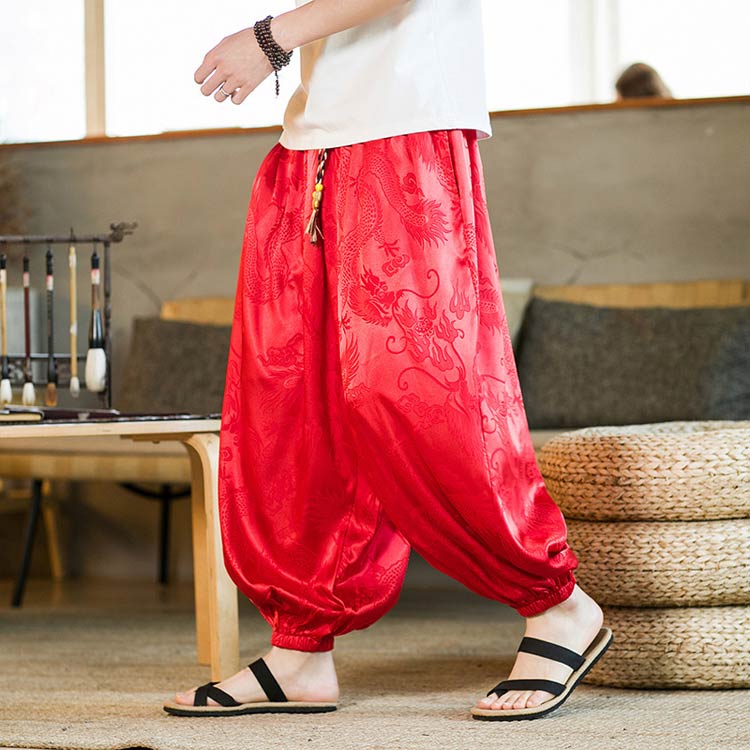 アイスシルク ワイドパンツ メンズ 九分丈 アラジン 春秋 ゆったり 夏 サルエル ア...