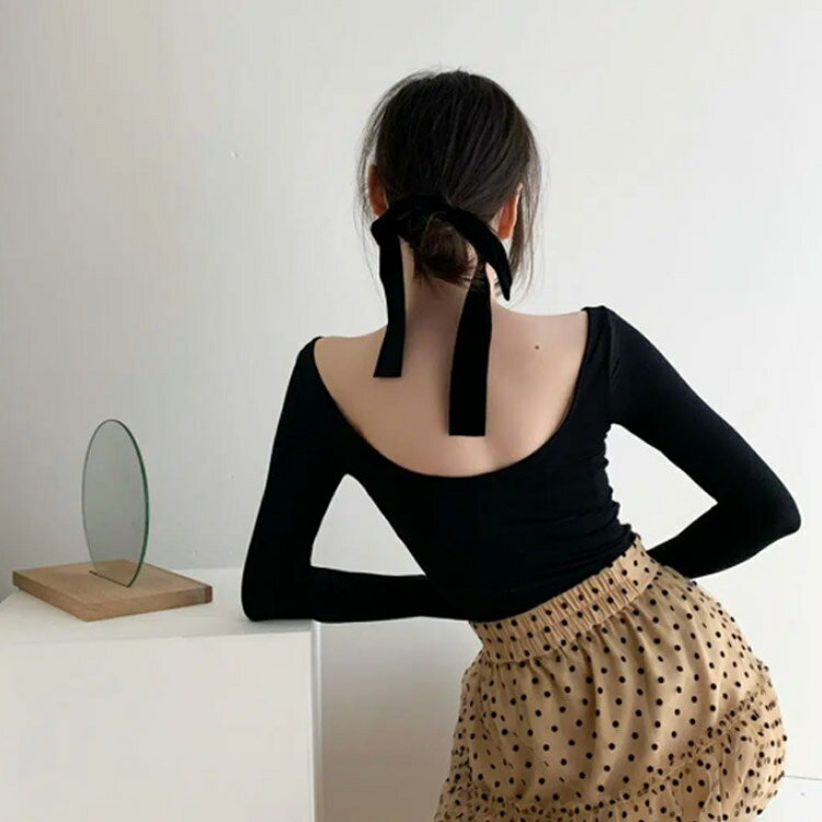 深開き 肌着 あったか 無地 バックオープン 肩開き インナー インナー 服から見えない 背中あき シンプル 薄手 襟ぐり広め 長袖 防寒 トップス チラ見え防止 お洒落