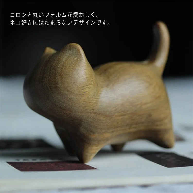 ねこ 【送料無料】置物 ナチュラル 猫 ミニサイズ 檀木 置き物 黒猫 木製 ネコ インテリア 北欧 ネコグッズ かわいい 子猫 雑貨 可愛い [2]