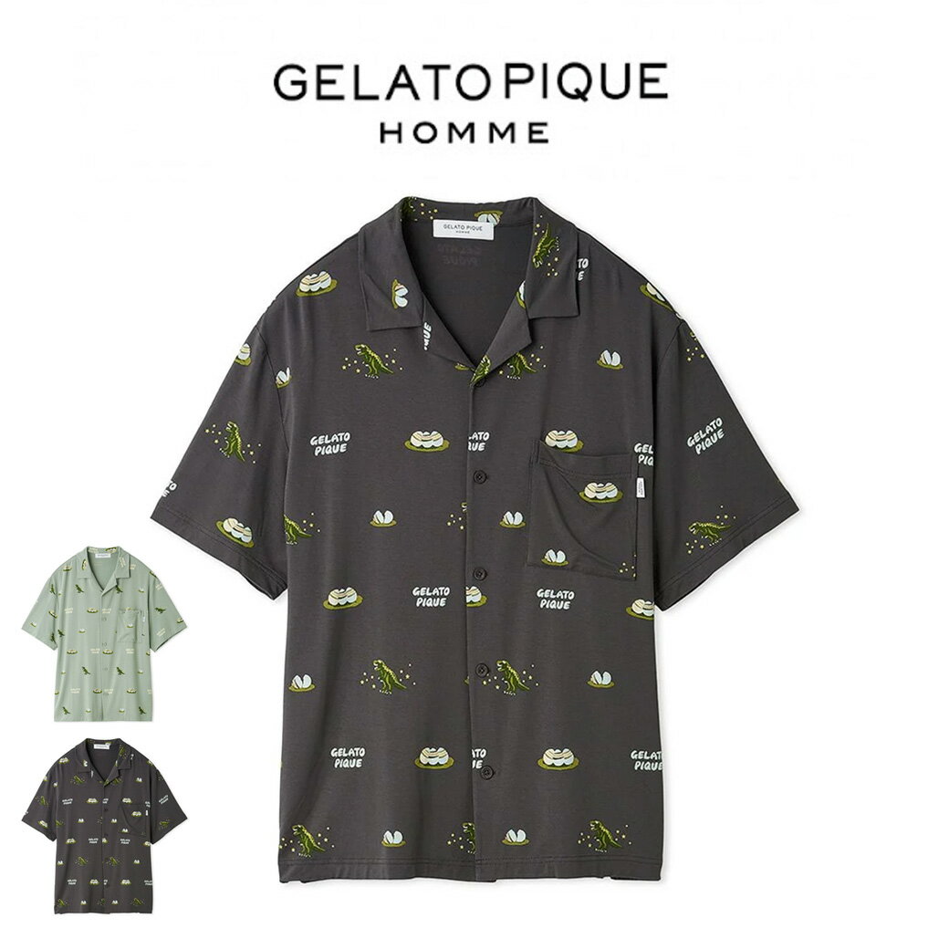 (10日限定ポイント最大10倍)ジェラートピケ オム GELATO PIQUE HOMME ダイナソー＆エッグ総柄シャツ pmct251986 ジェラピケ メンズ パジャマ ルームウェア 部屋着 父の日 プレゼントにおすすめ セレクト雑貨ムー【fathers day】【P10】のサムネイル