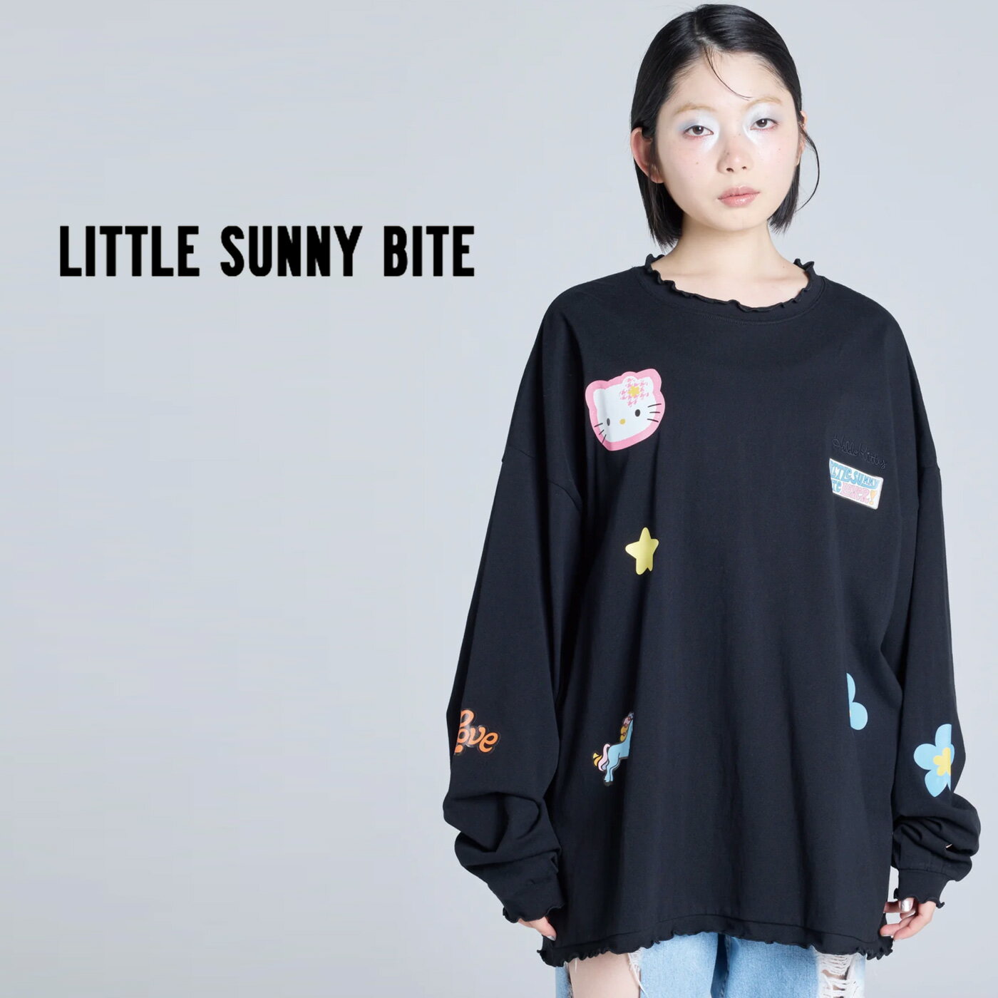 little sunny bite リトルサニーバイト hello kitty x little sunny bite frill long tee ハローキティ×リトルサニーバイト フリルロングTシャツ lsb-ltop-043c コラボアイテム 2025秋 セレクト雑貨ムー