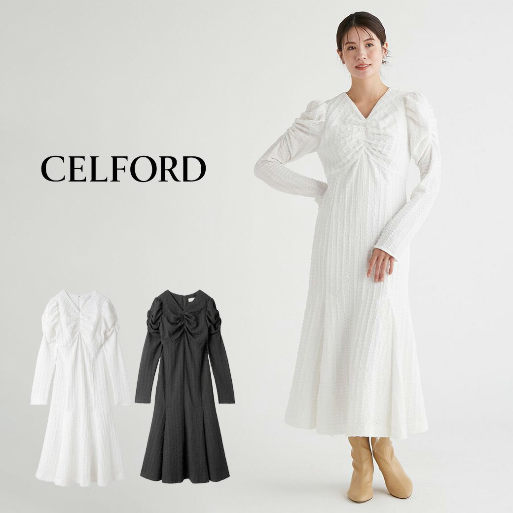 CELFORD セルフォード マーメイドギャザーカットワンピース cwco241097 レディース ドレス ロング丈 長袖 入学式 卒業式 結婚式 二次会 オケージョン デイリー デート 女子会 2024春 セレクト雑貨ムー【S10】