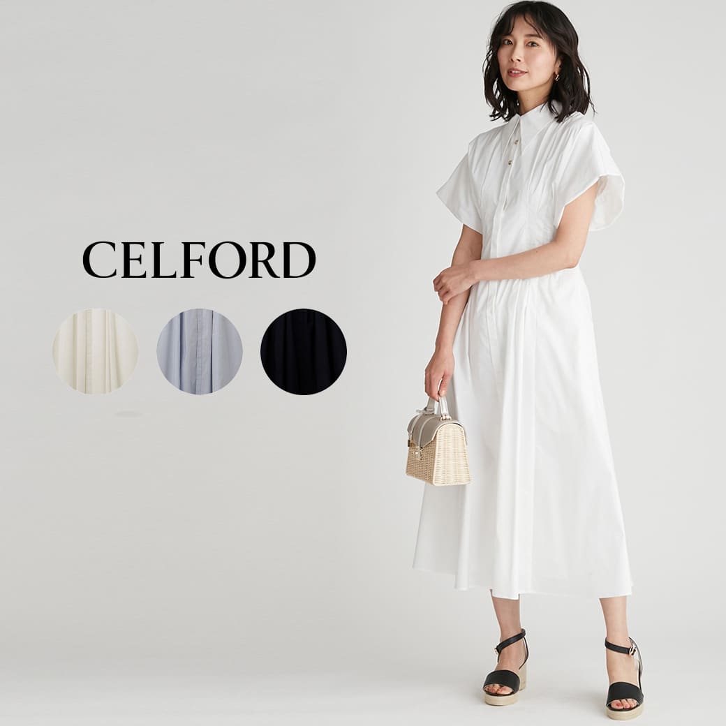 (20日24H限定ポイント10倍)CELFORD セルフォード メタルボタンタックシャツワンピース cwfo232051 レディース 2023春夏 ドレス 半袖 バルーン袖 夏ワンピース デイリー スタイルアップ セレクト雑貨ムー【23summer】のサムネイル