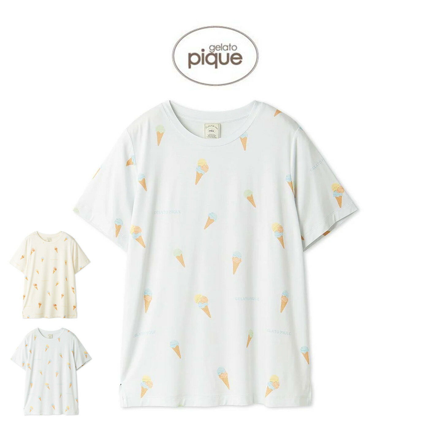 ジェラートピケ gelato pique 接触冷感 プレイフルアイス柄Tシャツ pwct252202 ジェラピケ ルームウェア パジャマ 部屋着 レディース 2025夏 ギフト プレゼントにおすすめ セレクト雑貨ムー