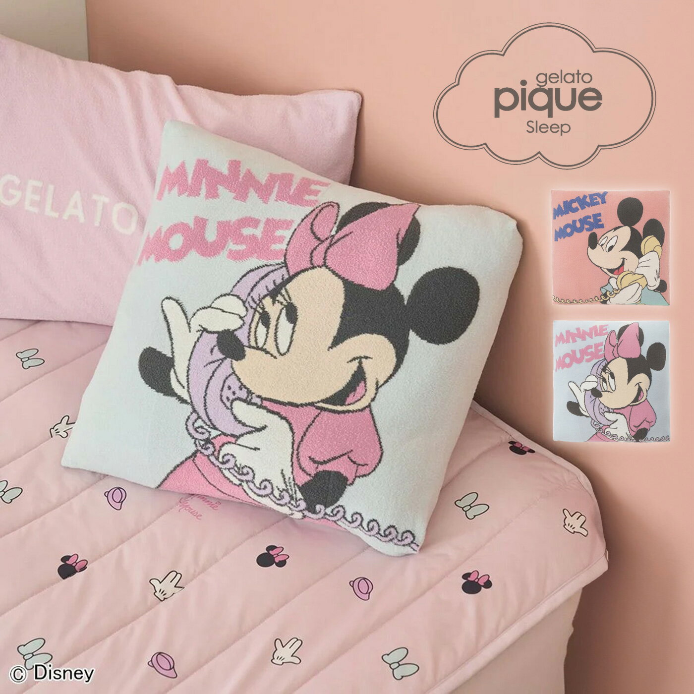 ジェラートピケ gelato pique Sleep Mickey&Minnie ジャガードクッションカバー psgg252810 ジェラピケ Disney ディズニー ぬいぐるみ インテリア 雑貨 2025夏 ギフト プレゼントにおすすめ セレクト雑貨ムーのサムネイル