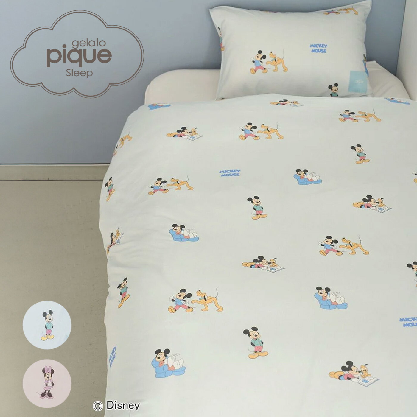 ジェラートピケ gelato pique Sleep Mickey&Minnie プリント2点セット (シングル) psgg252813 ジェラピケ Disney ディズニー 寝具セット 掛けカバー ピローケース 2025夏 セレクト雑貨ムーのサムネイル