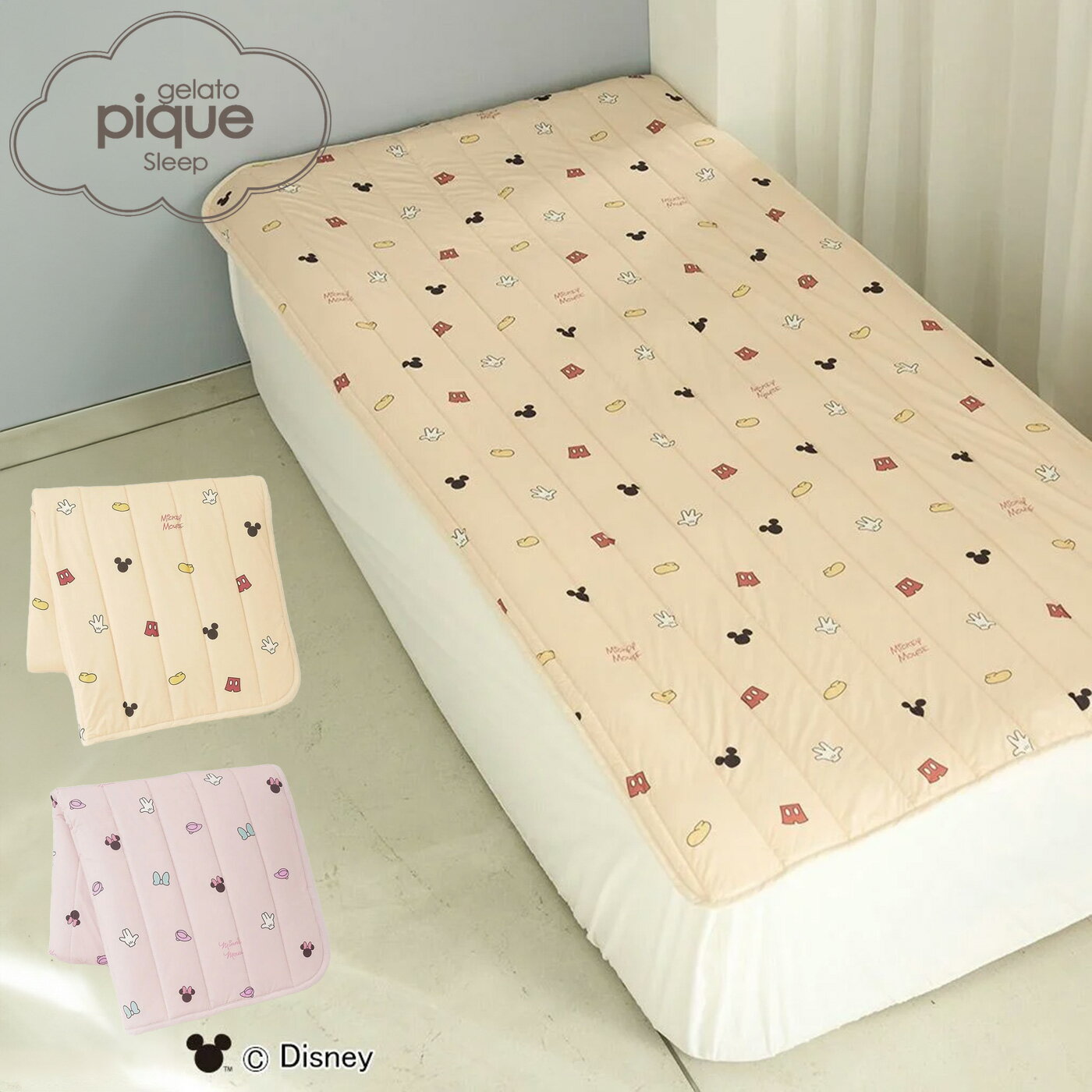 ジェラートピケ gelato pique Sleep Mickey&Minnie 接触冷感プリント敷きパッド（シングル）psgg252816 ジェラピケ Disney ディズニー 寝具 ベッドシーツ ※ラッピング不可商品 2025夏 セレクト雑貨ムーのサムネイル