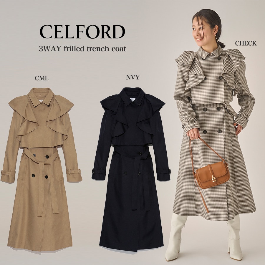 SALE40%OFF セルフォード CELFORD 通販 3WAYフリルトレンチコート cwfc224038 レディース アウター ショートジャケット ジレ セレクト雑貨ムー【S23C】 セール