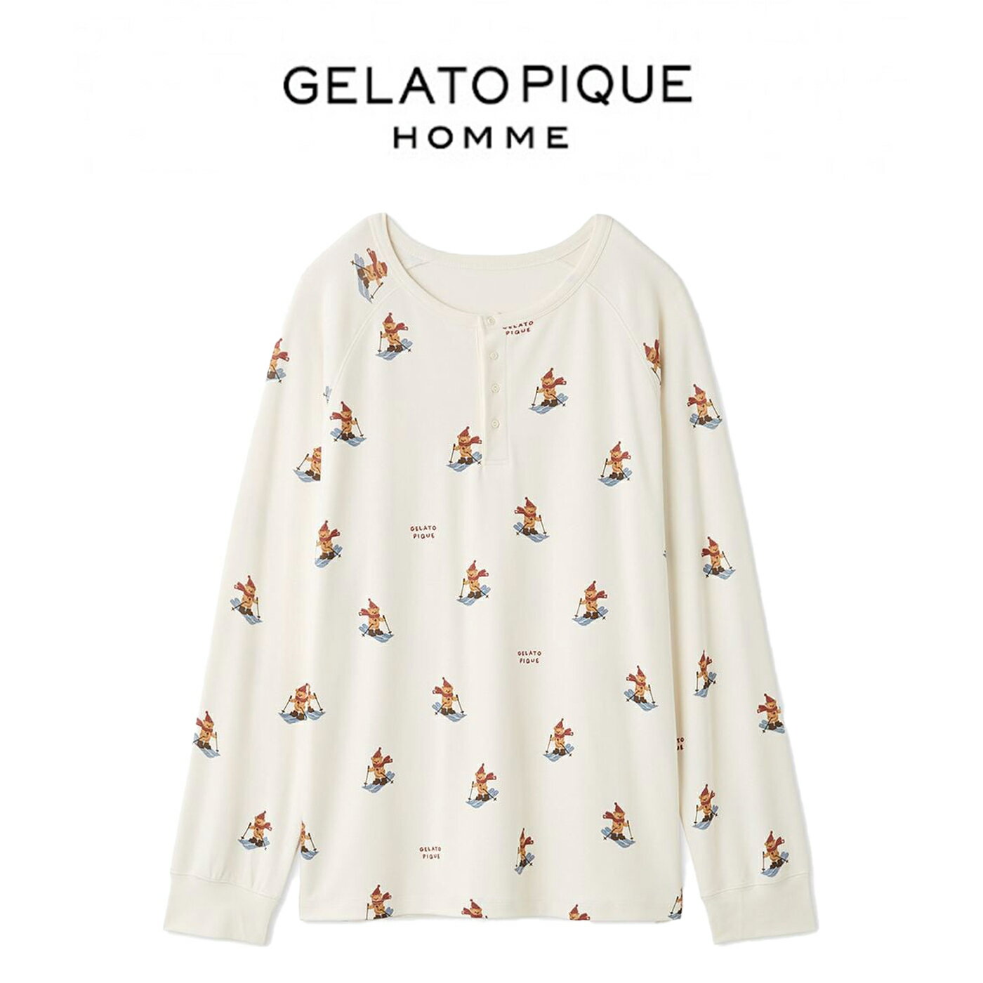 ジェラートピケ オム GELATO PIQUE HOMME HOLIDAY スキーベア柄ロンT pmct255255 ジェラピケ メンズ クリスマス パジャマ ルームウェア 部屋着 2025冬 ギフト プレゼントにおすすめ セレクト雑貨ムー