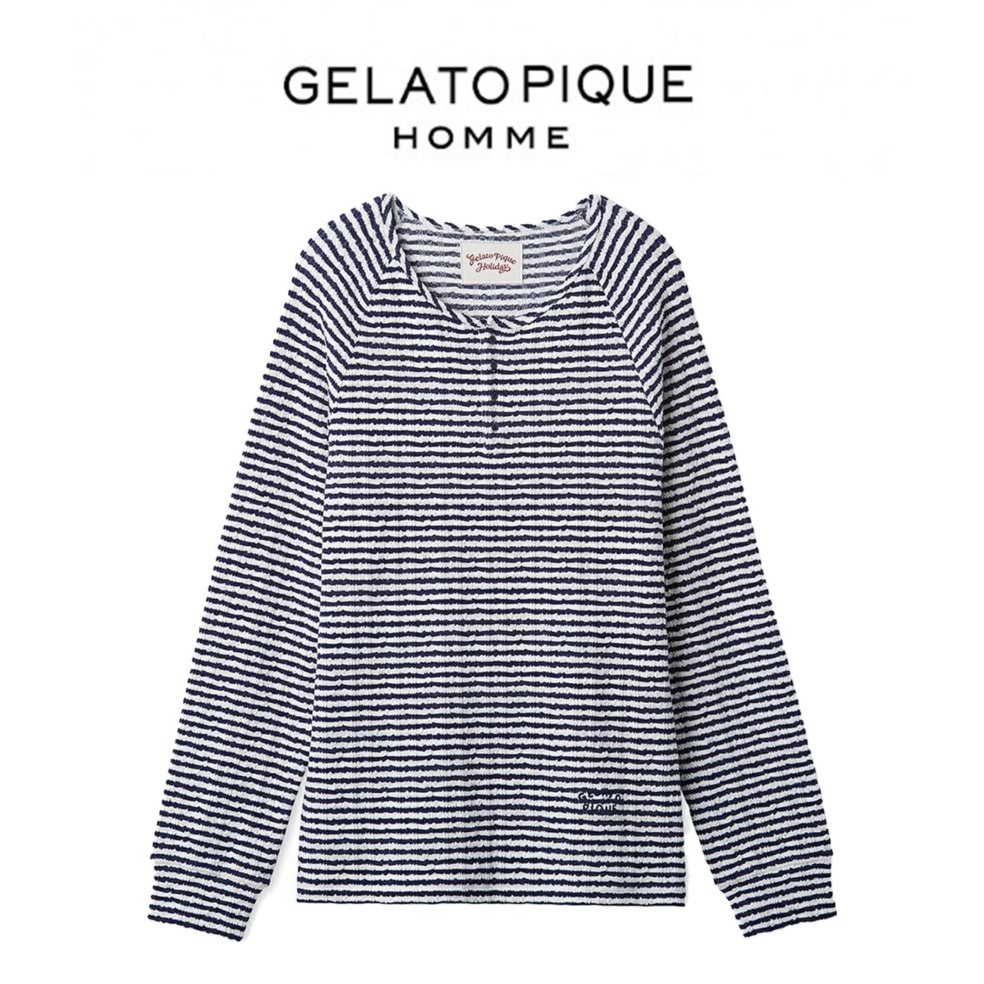 ジェラートピケ オム GELATO PIQUE HOMME HOLIDAY ボーダーふくれジャガードロンT pmct255262 ジェラピケ メンズ クリスマス パジャマ ルームウェア 部屋着 2025冬 ギフト プレゼントにおすすめ セレクト雑貨ムー