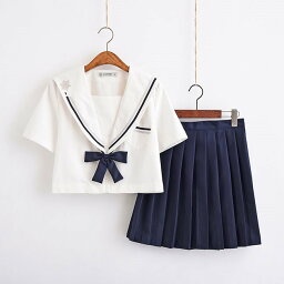 半袖　長袖 セーラー服　学生服コスチューム　女子高生 制服 ホワイト 上下セット　3点セット　セーラー服 ミニスカート　 シャツ　ブラウス　 コスチューム コスプレ コスプレ衣装cos コスS/M/L/XL/2XLサイズ　大きいサイズ