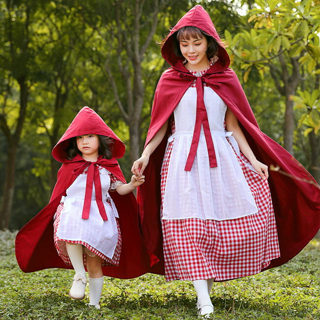 親子 ペアルック ハロウィン 赤ずきん 子供 コスプレ レディース用 ロリータ衣装　赤ずきんちゃん 悪魔コスチューム童話 フード マント ケープ コスチューム 舞台 演出服 文化祭 宴会 余興衣装 衣裳 仮装 女性 かわいい おしゃれ ハロウィン イベント costume Halloween衣装