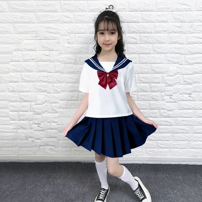 キッズ 半袖　長袖 学生服 コスプレ　衣装　セーラー服　スーツ 子供 女の子 セーラー服 こどもスーツ　女子高生 制服 上下セット　セーラーセット　ミニスカート シャツ　ブラウス コスチューム コスプレ衣装　cos　大きいサイズ 110 120 130 140 150 160 170 180