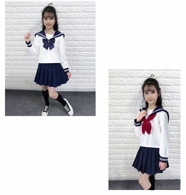 キッズ 半袖　長袖 学生服 コスプレ　衣装　セーラー服　スーツ 子供 女の子 セーラー服 こどもスーツ　女子高生 制服 上下セット　セーラーセット　ミニスカート シャツ　ブラウス コスチューム コスプレ衣装　cos　大きいサイズ 110 120 130 140 150 160 170 180