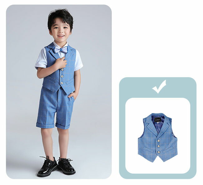 キッズスーツ 子供 ベスト シャツ パンツ 入学式 チェック柄 スーツ キッズ 卒業式 男の子 制服 上下セット フォーマル ベスト 学生服 半袖 シャツ ブラウス 児童 幼稚園・発表会・生日会・演出服　子供スーツ セット 子供タキシード キッズ スクール フォーマルスーツ