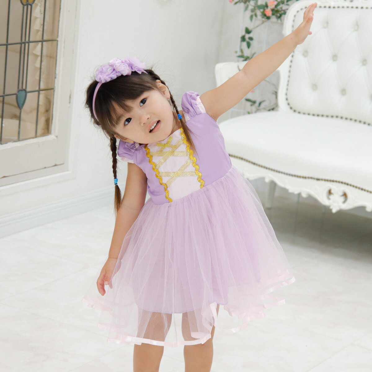 【 専用ヘアアクセ付き 】 シンデレラ ドレス 子供 ラプンツェル お姫様 衣装 ワンピース ヘアバンドセット 誕生日プレゼント お姫様セット 発表会 女の子 通販 ハロウィン コスプレ