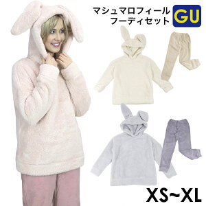 GU ジーユー マシュマロフィールフーディセット 長袖 うさぎ gu パジャマ レディース ルームウェア 冬 かわいい トップス 秋冬 ボトムス 秋 女性 部屋着 セットアップ ウサギ 誕生日プレゼント 女友達