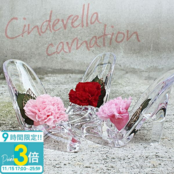 【P3倍】花 ギフト プレゼント ガラスの靴 枯れないお花 結婚祝い 記念日 プリザーブドフラワー カーネーション 硝子のくつ シンデレラ アクリル リングピロー クリアケース付 お誕生日 通販 2025