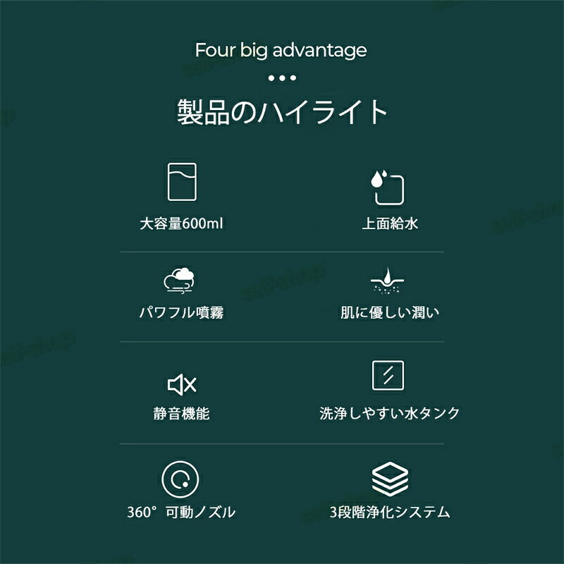セルフショップの【2026新登場】加湿器 加湿機 卓上加湿器 卓上 静音 小型 上部給水 お手入れ簡単 おしゃれ オフィス おしゃれ 大容量 上から給水 強力加湿 保湿 乾燥 子供部屋 省エネ 軽量 タンク上部給水式加湿器 卓上 600ml 断電保護 ナイトライト機能 贈り物をします 誕生日のプレゼント｜アングル2