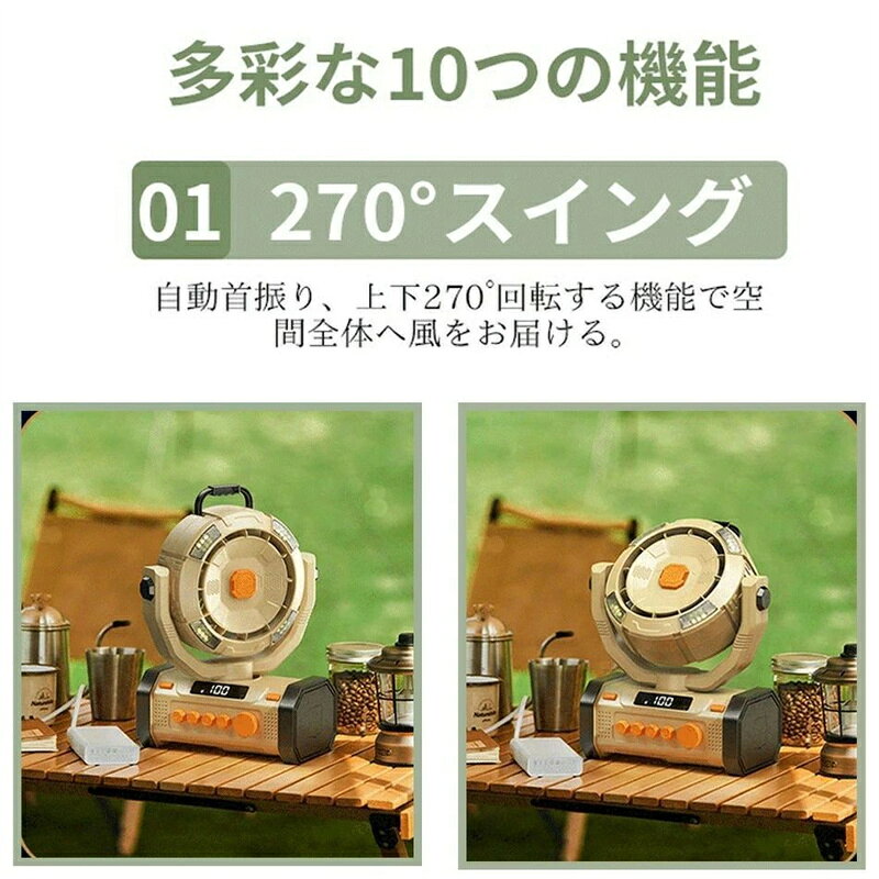2025年新品 扇風機 アウトドア キャンプ 無段階 充電式 18000mAh 大容量 首振り 60...