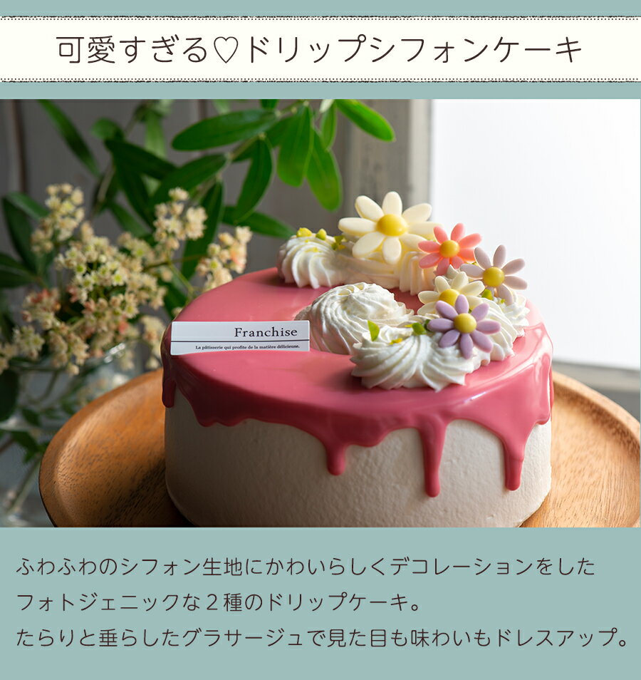 お中元 夏ギフト 誕生日ケーキ バースデーケーキ 苺 ドリップシフォンケーキ デコレーション ギフト お祝い 記念日 バースデー フランシーズ 誕生日 プチギフト プレゼント お菓子 スイーツ 贈り物 贈与 selvice-10000799 SELVICE LifeDesign サンプル画像2