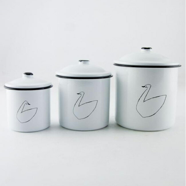 琺瑯保存容器 白鳥 キャニスターセット アクシス AXCIS L2070 / gohara mamiko ホーロー 琺瑯 動物柄 アニマル柄 保存容器 キャニスター 蓋付きキャニスター ふた付 フタ付き 3個セット セット かわいい おしゃれ アンティーク【あす楽対応】のサムネイル