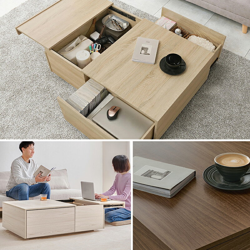 大容量収納付き センターテーブル 【送料無料】 引き出し 収納 リビングテーブル ローテーブル モダン おしゃれ おすすめ 石目調 木目調 木製 [3]