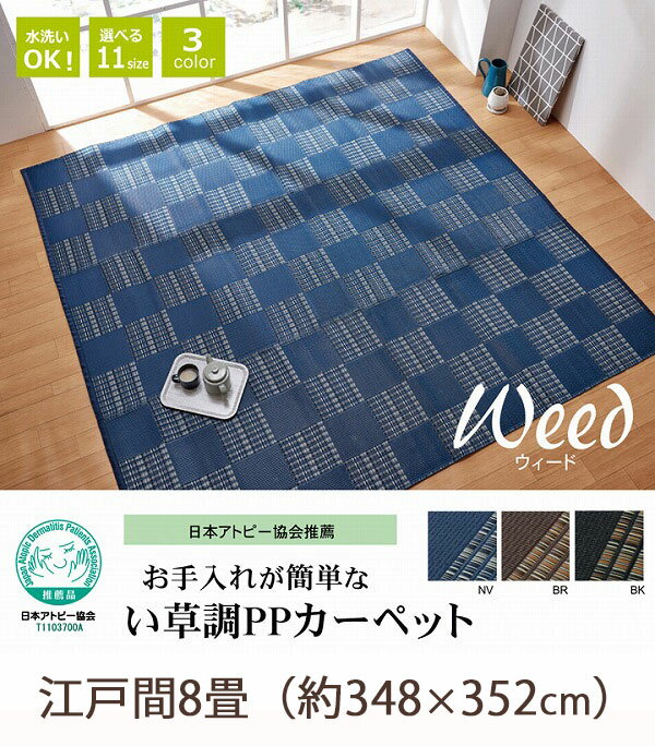 Rakuten - 日本アトピー協会推薦 い草調PPカーペット 江戸間 8畳 348×352 夏用カーペット センターラグ プラスチック おしゃれ 洗える 夏用 ラグマット 安い 激安 格安 いぐさ