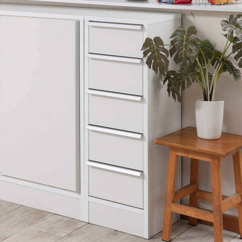 飾り気のないシンプルさ カウンター下収納 スリムチェスト 幅30 奥行30 【完成品】 ホワイト 白 5段 引き出し 小物収納 おしゃれ 薄型 多段チェスト 木製 小引き出し 収納 ボックス 小引き出しチェスト