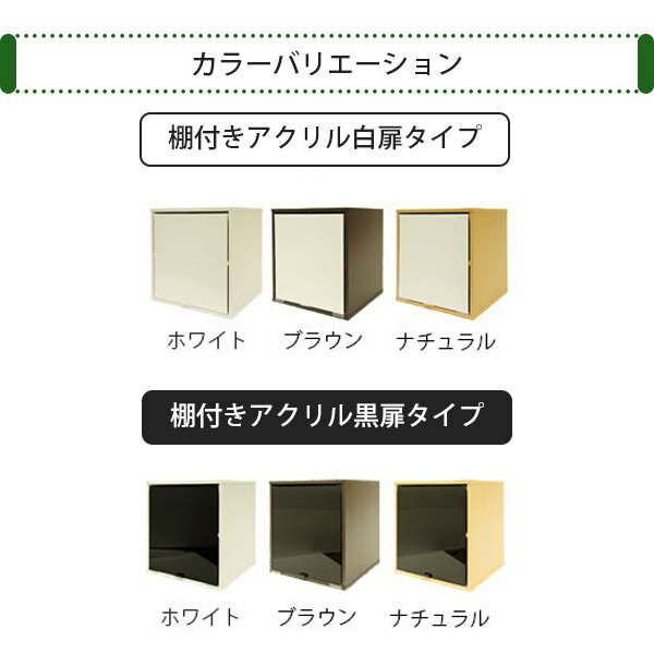鏡面扉付き キューブボックスα 棚付きタイプ ミニ食器棚 カラーボックス 扉付き キューブボックス 1段 木製 収納ボックス ホワイト 白 ブラック 黒 鏡面 カウンター上 収納棚 スタッキングボックス