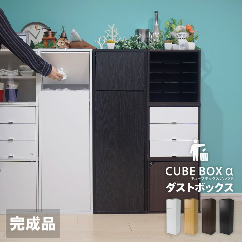 【完成品】 キューブボックスα ダストボックス ゴミ箱 スリム おしゃれ キッチン 分別 大容量 縦型 45リットル 50リットル 木製 リビング ふた付き 縦長 45L 大型 安い 激安 ホワイト 白 ナチュラル ブラウン 袋が見えないのサムネイル