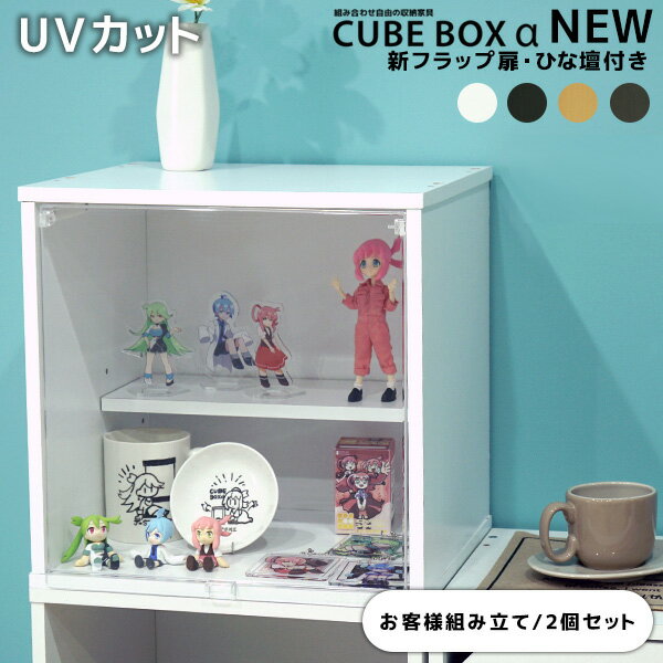 【2個セット】 UVカット フラップ扉 ひな壇付き NEW キューブボックスα コレクションケース 