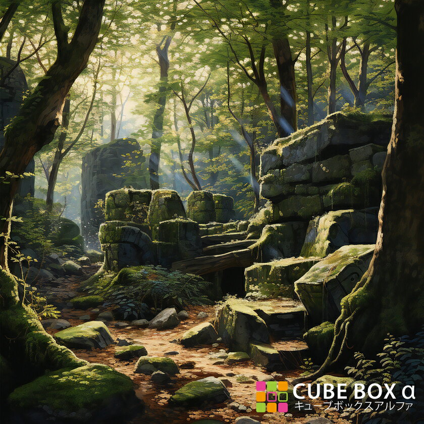 【CBA CBH 専用背面デザインシート】 苔 石垣 城跡 森林 廃墟 木漏れ日 自然 木立 戦国時代