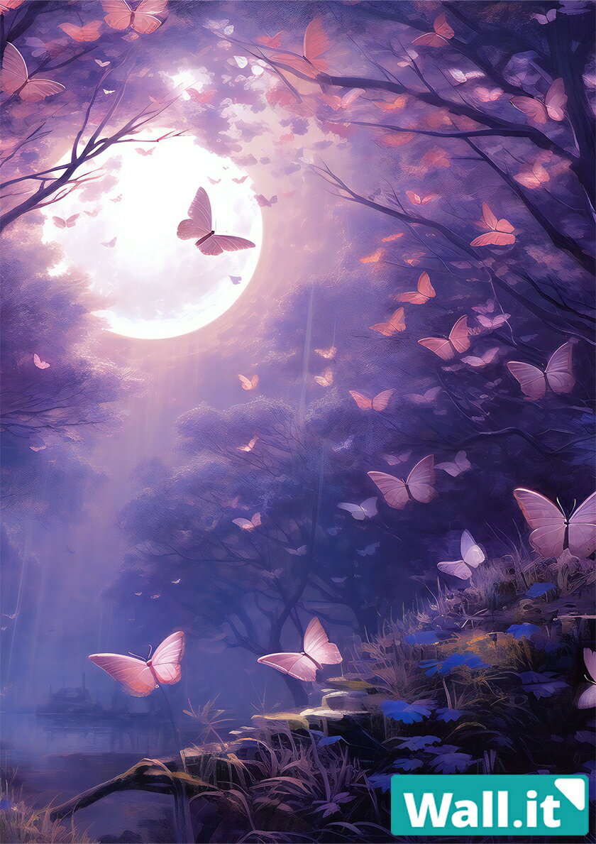 【Wall.it A4 フィギュアディスプレイケース専用背面デザインシート 縦向】 胡蝶 夜景 月夜 満月 蝶々 ..