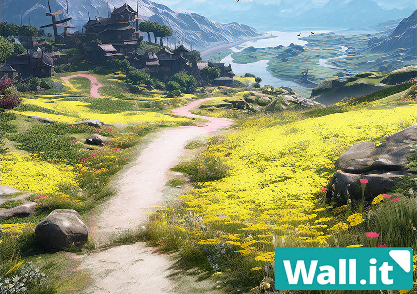 【Wall.it A4 フィギュアディスプレイケース専用背面デザインシート 横向】 RPG 農村 小道 ファンタジ..