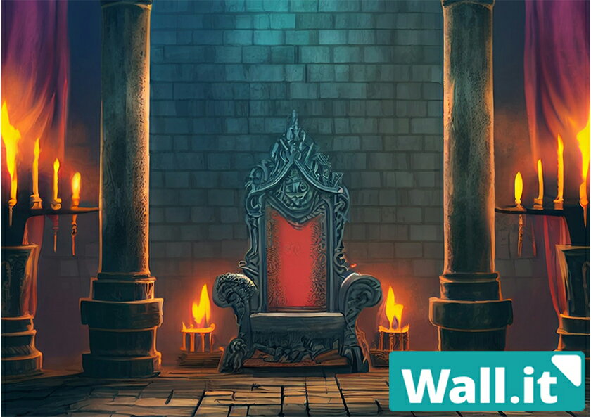 【Wall.it A4 フィギュアディスプレイケース専用背面デザインシート 横向】 王座 魔界 宮殿 椅子 風景 ..