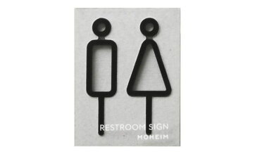 サインプレート レストルームサイン2pcs / トイレサイン (MOHEIM / モヘイム)トイレマーク おしゃれ 突き出し ドアサイン ピクトサイン 標識 ピクトグラム 中抜きデザイン 取り付け簡単 ブラック ホワイト 黒 白【代引不可商品】