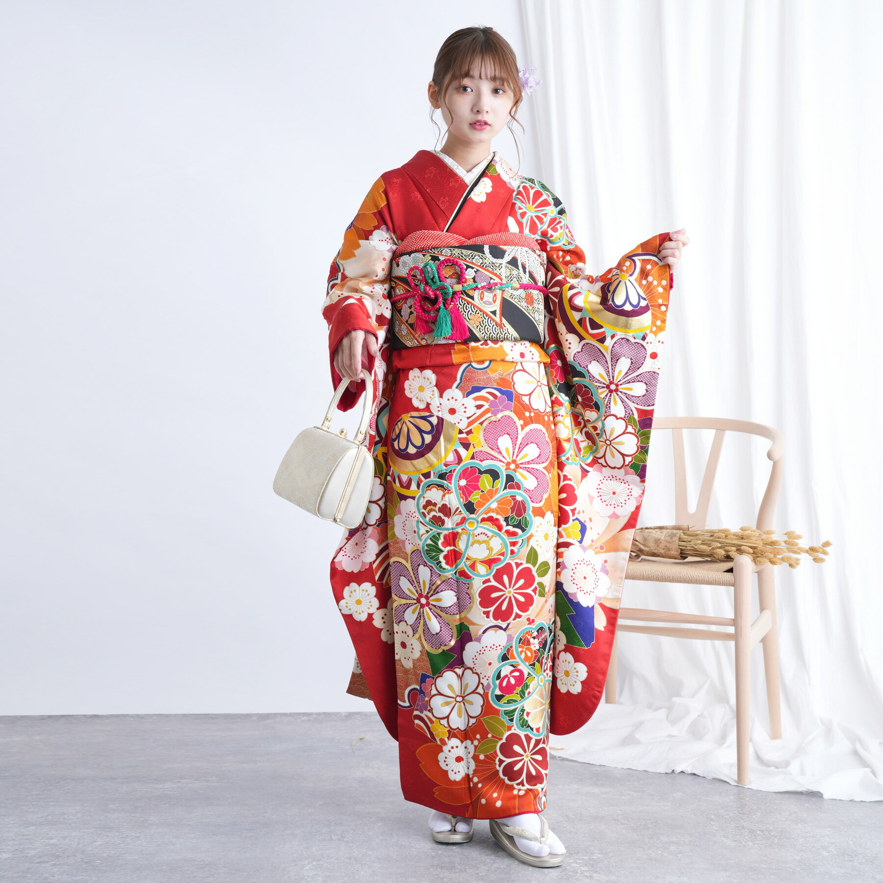 【レンタル】成人式 振袖 女性 着物 女 振袖セット 結婚式 振袖 袋帯 フルセット 安い レトロ 大正浪漫 モダン 古典 振袖 セット 正絹 アンティーク 赤 かわいい 花 花柄 桜