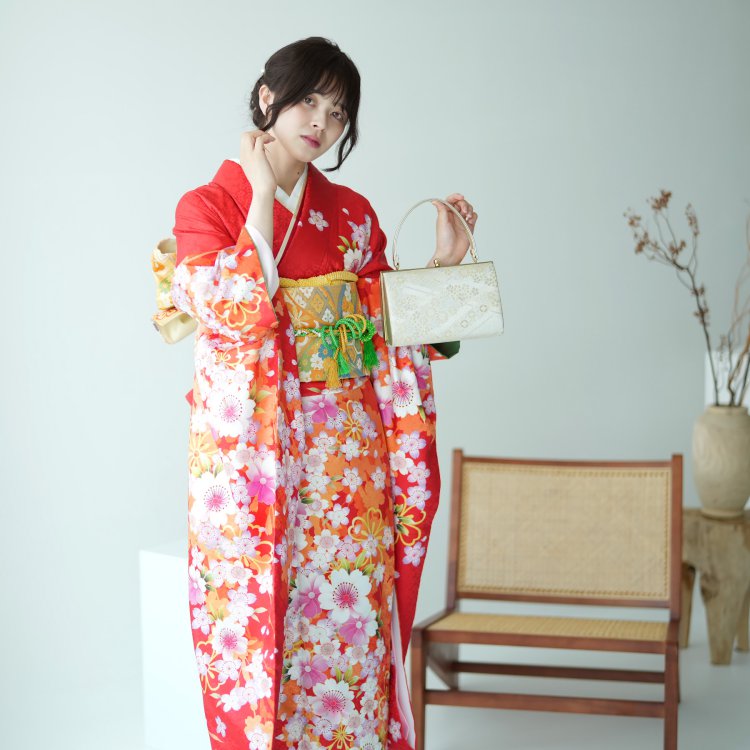 【レンタル】レンタル 振袖 セット 大人 女 レディース 振袖セット 成人式 結婚式 卒業式 着物レンタル ふりそで フリソデ rental 往復送料無料【パパラチヤオレンジ絵羽】 振袖 着物 袋帯 フルセット レンタル 足袋プレゼント