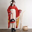 【レンタル】【袴 18点フルセット 赤とからしに古典花】 振袖 袴 大人 卒業式 謝恩会 大学生 美大生 着物レンタル 往復送料無料 着物 袴 桜 さくら 赤 カラシ 芥子 ベージュ 華やか 個性的 モダン レトロ 古典柄 おしゃれ フルセット 足袋プレゼント