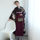 【レンタル】【袴 18点セット 紫紺にレトロ八重桜】正絹振袖着物 はかま フルセット 豪華 卒業式 大学生 専門学生 レディース 女性 袴91cm(身長153-158cm)ブーツ着用の場合は身長約165cmまで 足袋プレゼント 往復送料無料