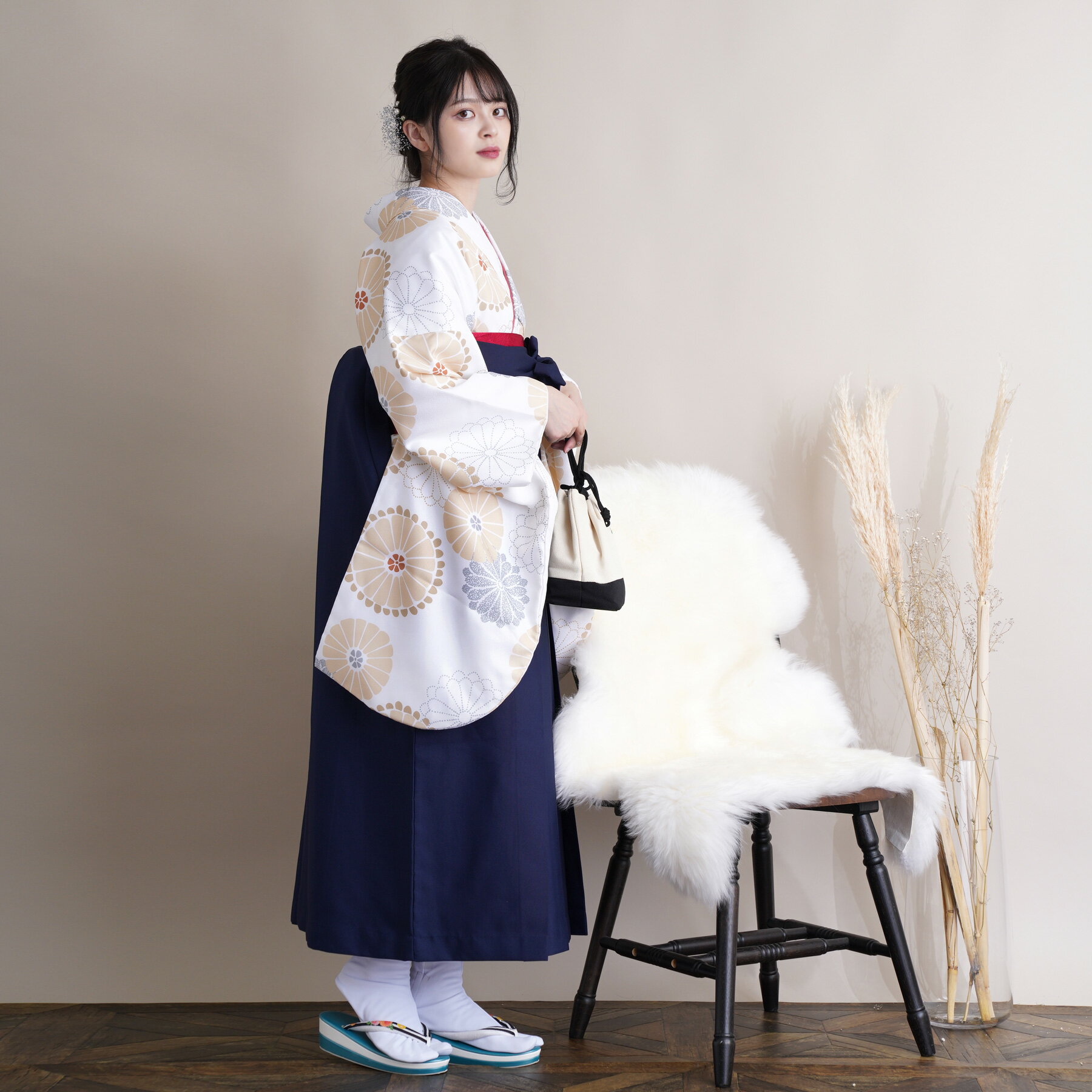 【レンタル】レンタル 袴 セット 大人 女 レディース 袴セット 卒業式 着物レンタル ハカマ はかま rental 往復送料無料【utatane 北欧風バリニーズ・ラテ】 2尺袖 着物 袴 フルセット レンタル 17点フルセット