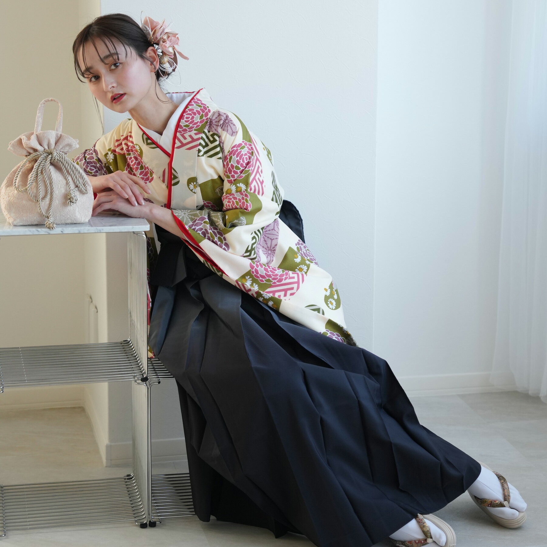 【レンタル】2尺袖 袴 着物 16点セット ひよこ商店 女性 袴丈91-99cm（適応身長156cm