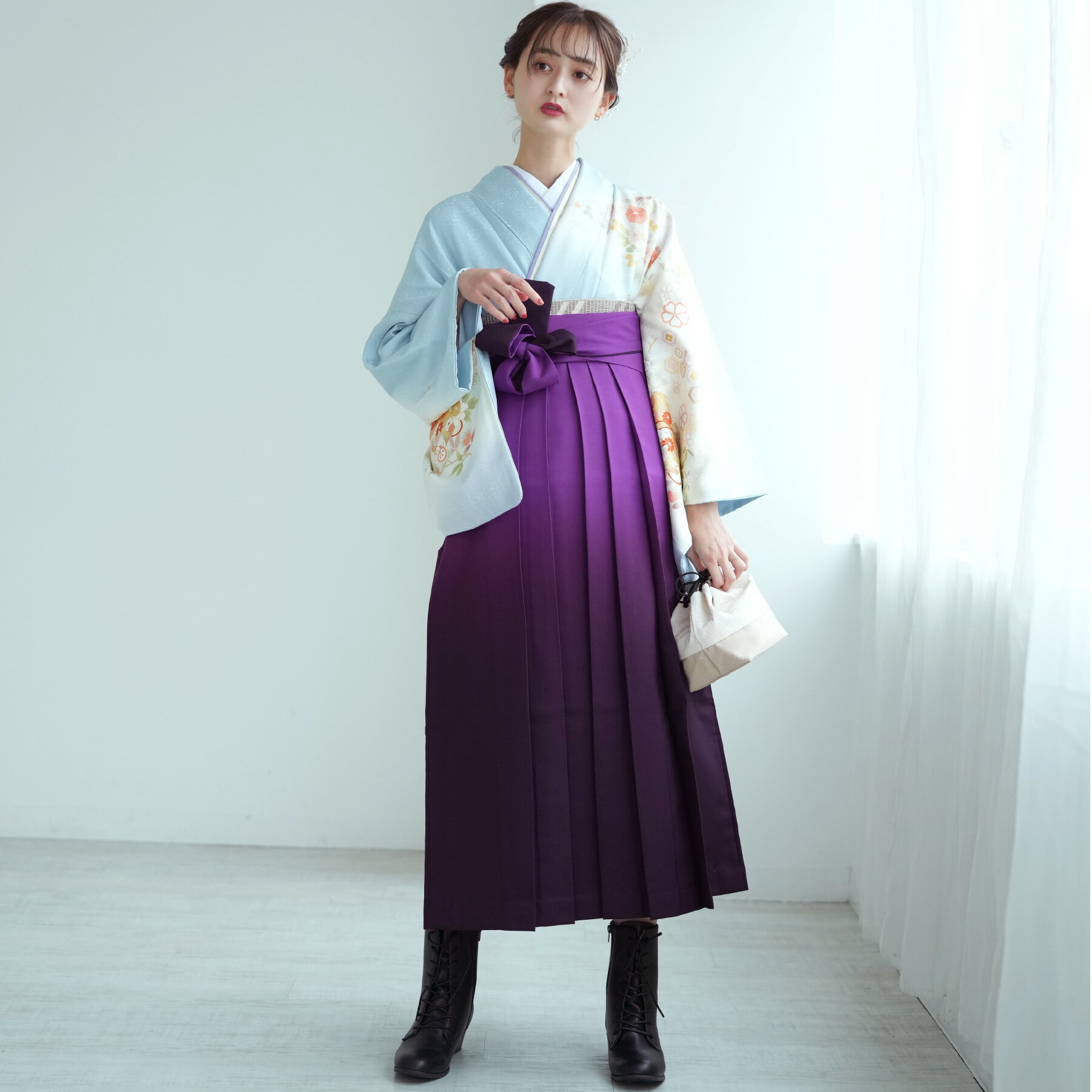 【レンタル】【袴 18点フルセット 水色に桜菊と玉手箱】 訪問着 袴 大人 卒業式 教員 教職員 先生 着物レンタル 往復送料無料 着物 正絹 古典花 菊 牡丹 橘 吉祥柄 袴 ブルー 青 紫 パープル フルセット 足袋プレゼント 女 女性